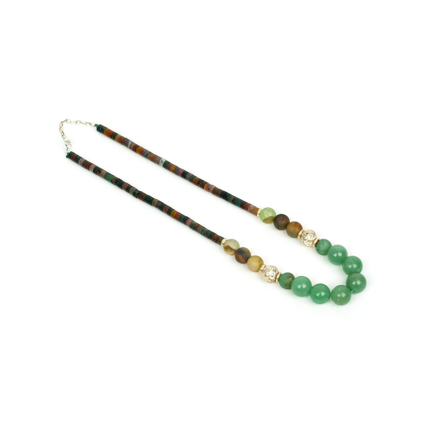 Handcrafted 925 Sterling Silver Necklace with Indian Agate, Agate and Aventurine