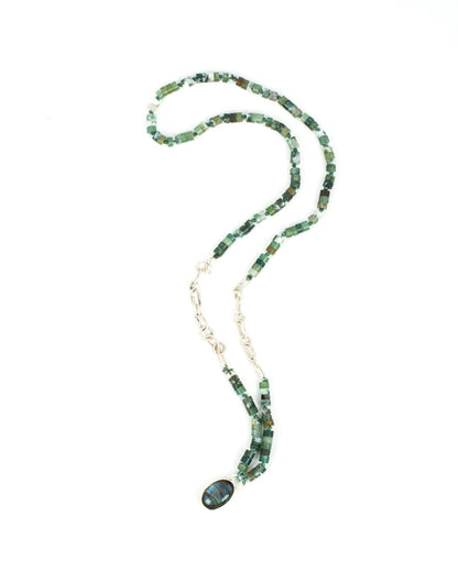 Handcrafted 925 Sterling Silver Necklace with Moss Agate, Labradorite