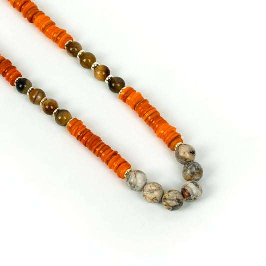 Handcrafted 925 Sterling Silver Necklace with Tiger Eye, Mother of Pearl, Jasper