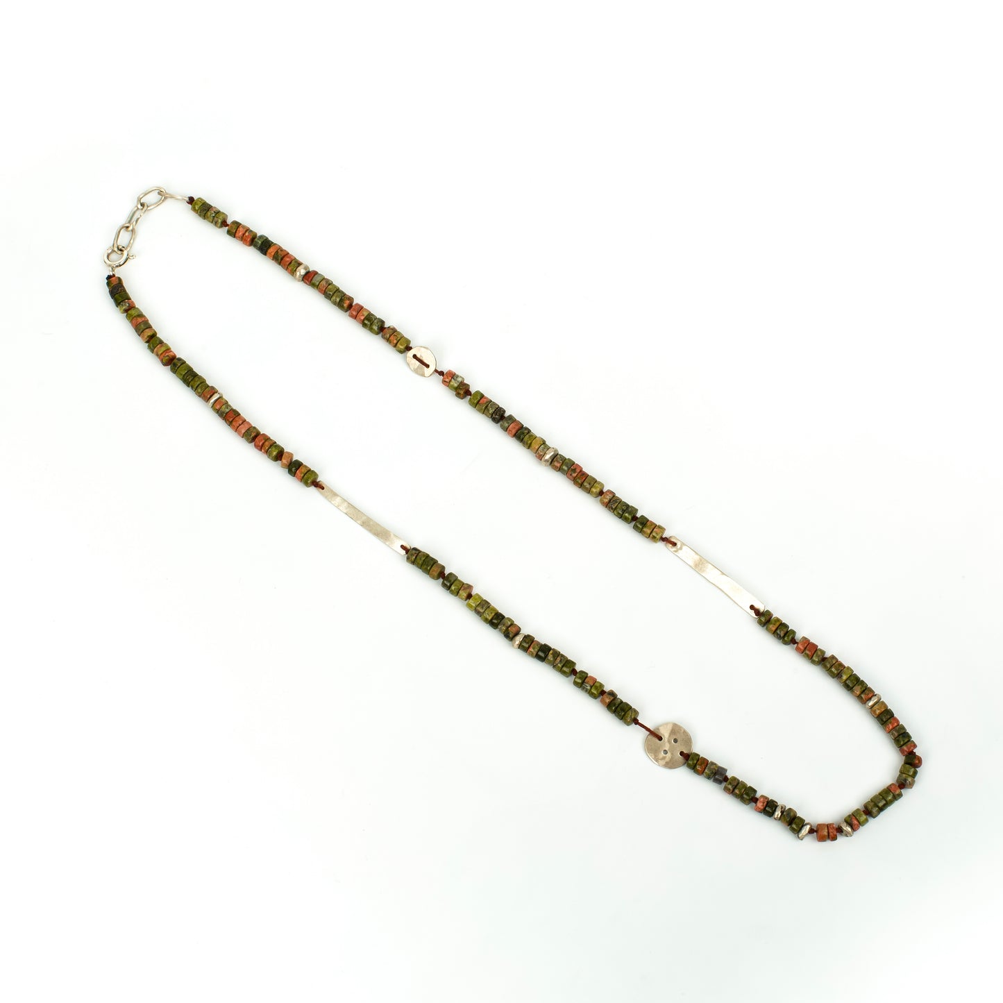 Handcrafted 925 Sterling Silver Necklace with Unakite