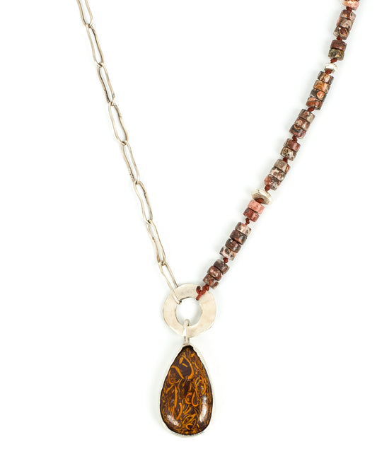 Handcrafted 925 Sterling Silver Necklace with Leopard Jasper and Mariyam Jasper