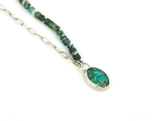 Handcrafted 925 Sterling Silver Necklace with Turquoise, Moss Agate