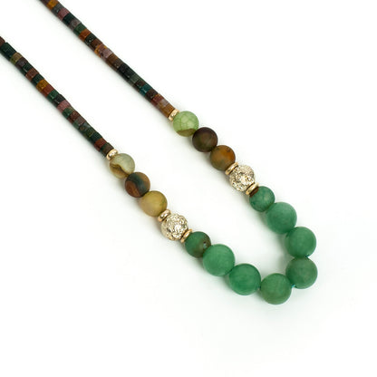 Handcrafted 925 Sterling Silver Necklace with Indian Agate, Agate and Aventurine