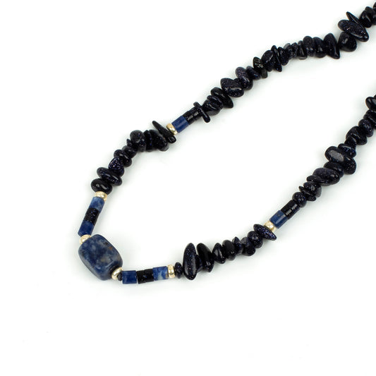Handcrafted 925 Sterling Silver Necklace with Goldstone and Sodalite