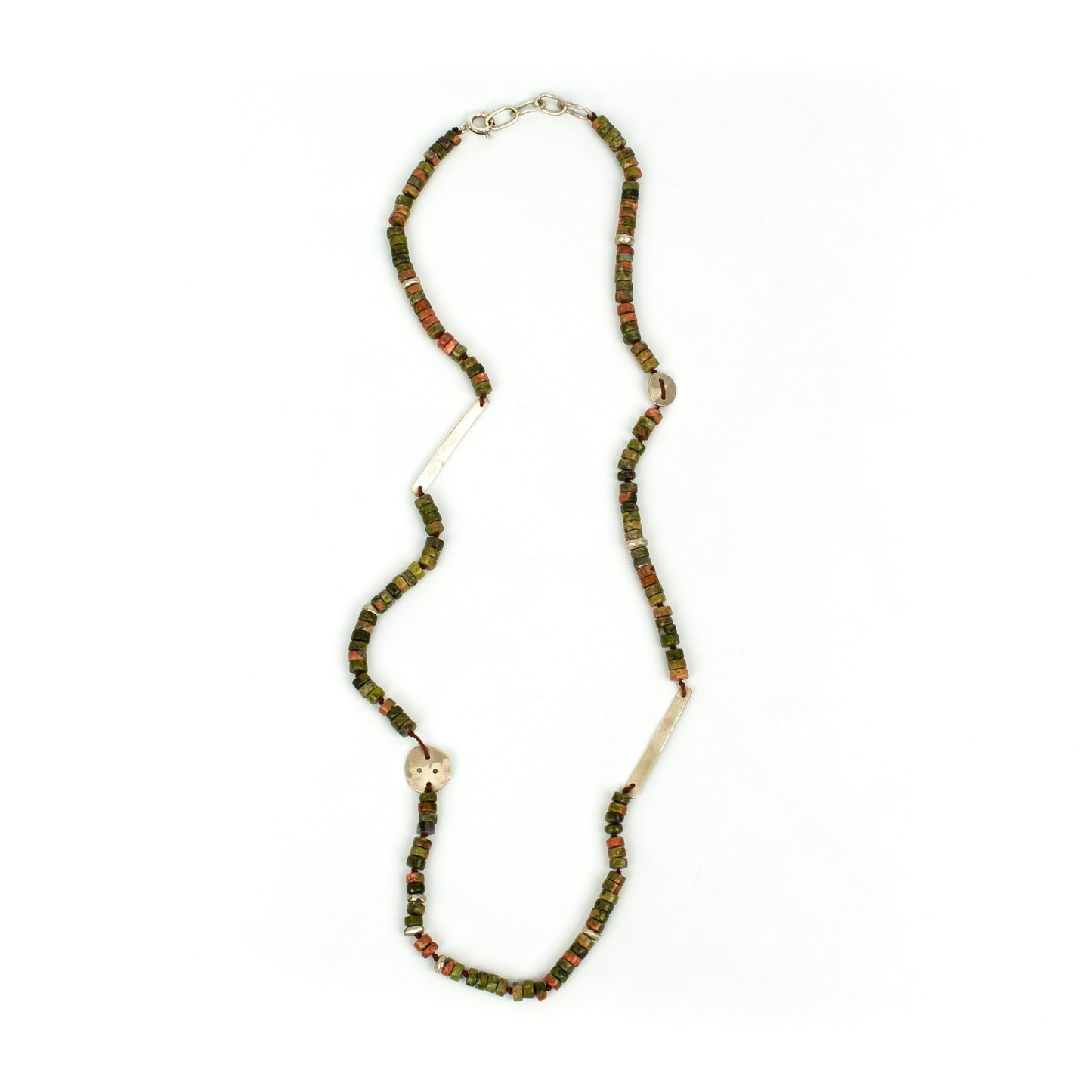 Handcrafted 925 Sterling Silver Necklace with Unakite