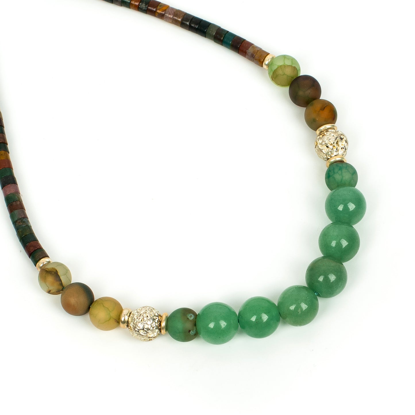 Handcrafted 925 Sterling Silver Necklace with Indian Agate, Agate and Aventurine
