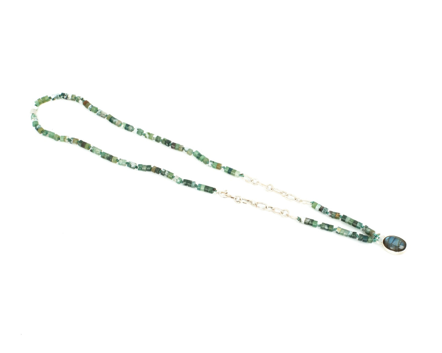 Handcrafted 925 Sterling Silver Necklace with Moss Agate, Labradorite