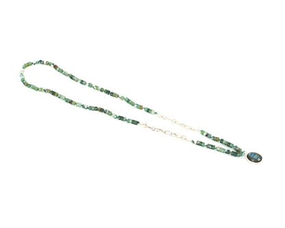 Handcrafted 925 Sterling Silver Necklace with Moss Agate, Labradorite