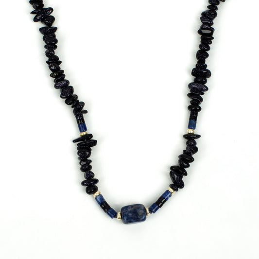 Handcrafted 925 Sterling Silver Necklace with Goldstone and Sodalite