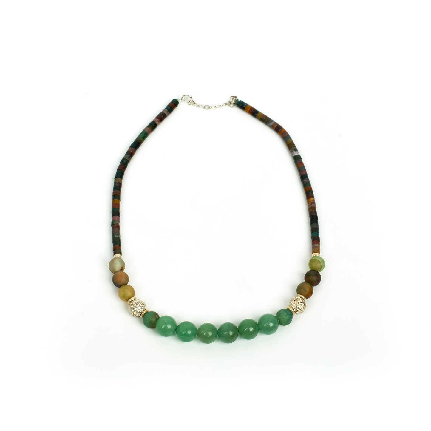 Handcrafted 925 Sterling Silver Necklace with Indian Agate, Agate and Aventurine