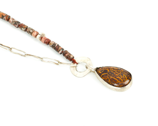 Handcrafted 925 Sterling Silver Necklace with Leopard Jasper and Mariyam Jasper