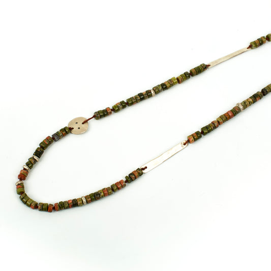 Handcrafted 925 Sterling Silver Necklace with Unakite