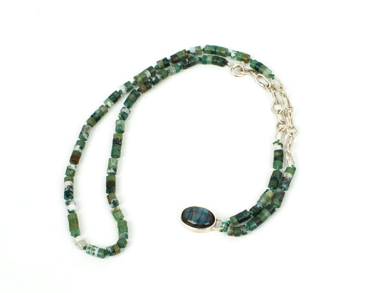 yeşil lacivert Oniks Kolye