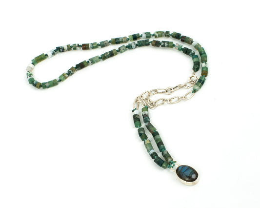 yeşil lacivert Oniks Kolye